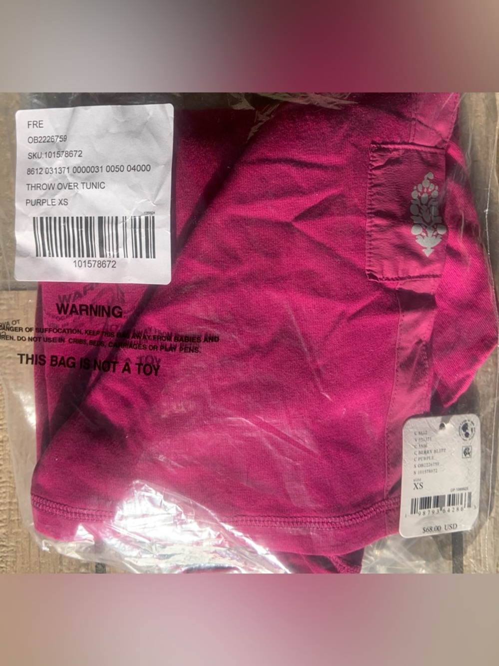 Free People Movement ~  Throw Over Tunic ~ Berry Blitz~ XS ~ * NWT * - Picture 10 of 12